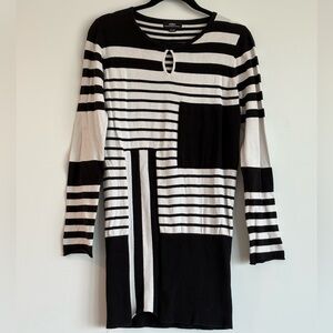 Black and White Striped Long Sleeve Sweater Dress